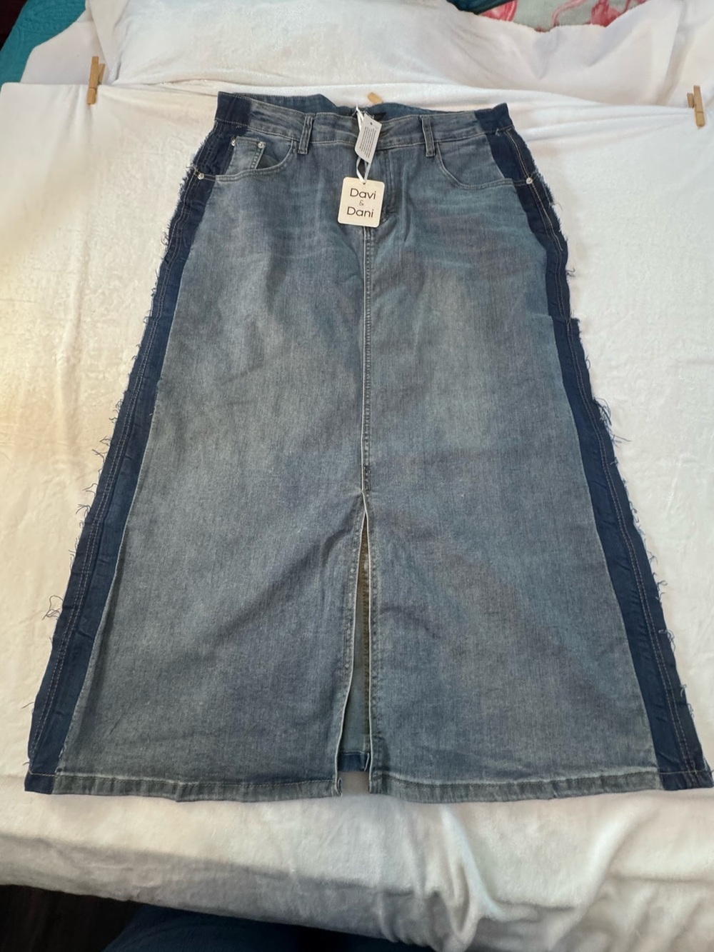 Davi & Dani Denim Maxi Skirt Raw Hem Colorblock Panel 3XL NWT - Picture 2 of 10